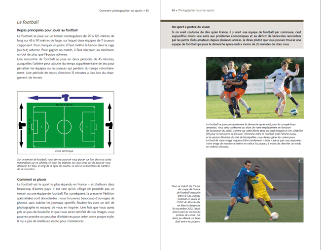 exemple du contenu du livre Photographier tous les sports - guide pratique d'Eric Baledent